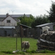 Ela s Ad�lou, v pozad� boudy, gar�e a bar�k    8/2011